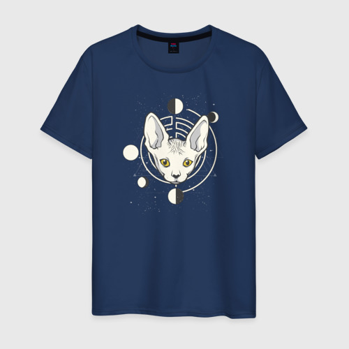 Мужская футболка из хлопка с принтом Кот с Лунами, вид спереди №1