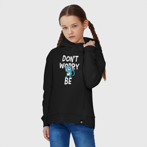 Детское худи Oversize хлопок Don't worry be, цвет черный - фото 3