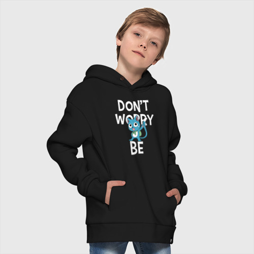 Детское худи Oversize хлопок Don't worry be, цвет черный - фото 9