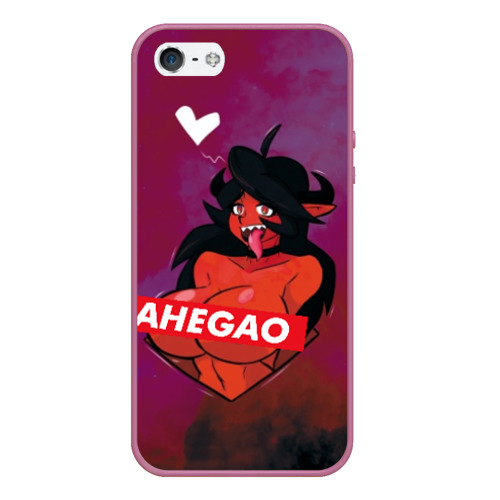 Чехол для iPhone 5/5S матовый Demon Ahegao, цвет розовый