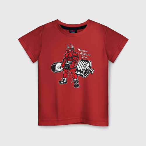 Детская футболка хлопок Бодибилдинг Бык Становая hmgym, цвет красный