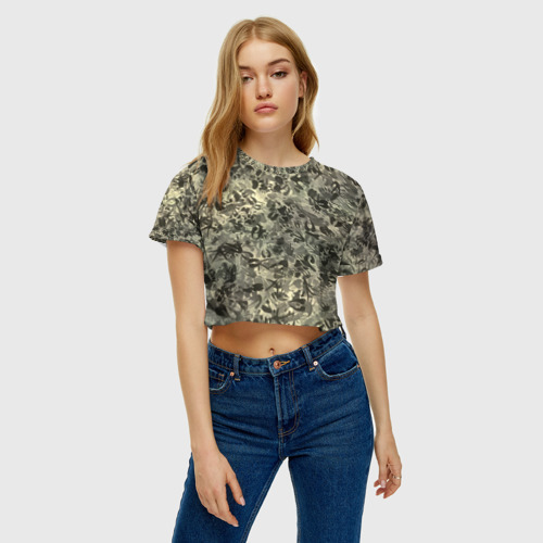 Женская футболка Crop-top 3D Камуфляж со следами зверей	, цвет 3D печать - фото 4