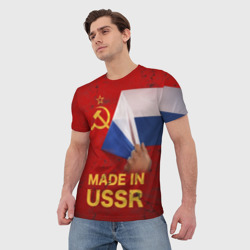 Футболка с принтом Made IN USSR для женщины, вид на модели спереди №2. Цвет основы: белый