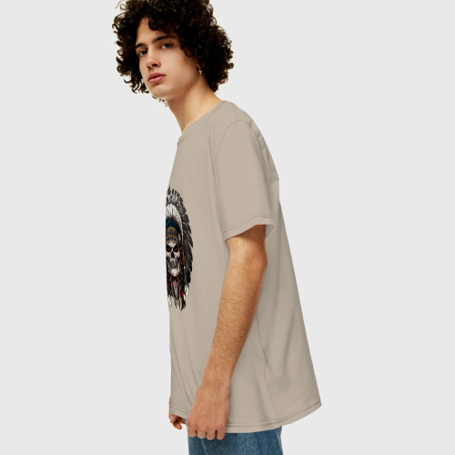 Мужская футболка хлопок Oversize Череп индеец, цвет миндальный - фото 5