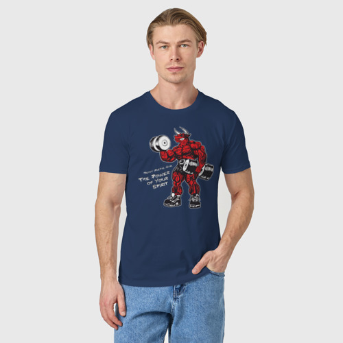 Мужская футболка хлопок Бодибилдинг Бык Гантели hmgym, цвет темно-синий - фото 3