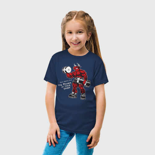 Детская футболка хлопок Бодибилдинг Бык Гантели hmgym, цвет темно-синий - фото 5