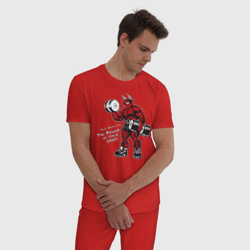 Мужская пижама хлопок Бодибилдинг Бык Гантели hmgym, цвет красный - фото 3