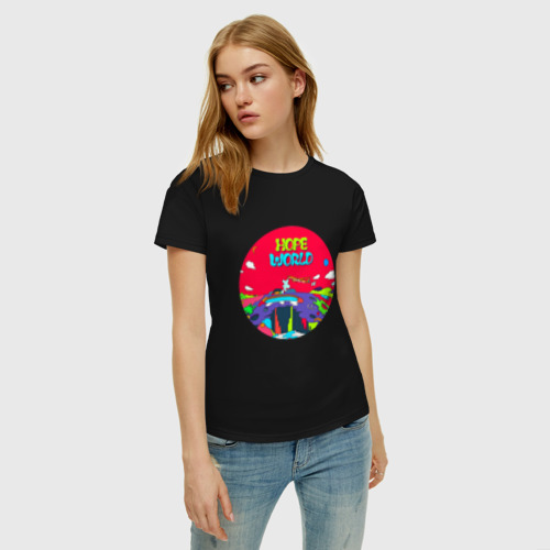 Женская футболка хлопок Hope world, цвет черный - фото 3