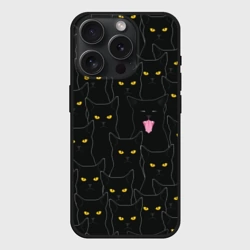 Чехол силиконовый для Apple iPhone 15 Pro Мax матовый Чёрные коты с жёлтыми глазами