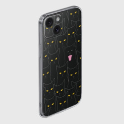 Чехол для iPhone 15 силиконовый с защитой камеры Чёрные коты с жёлтыми глазами - фото 2