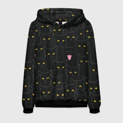 Мужская толстовка 3D Чёрные коты с жёлтыми глазами