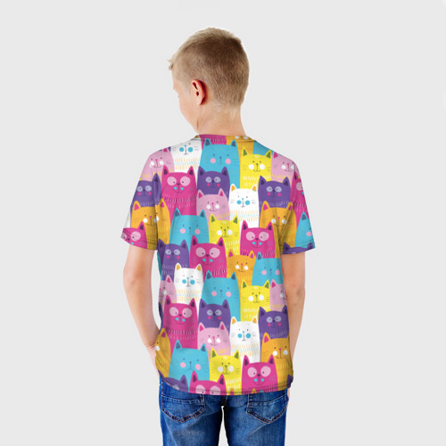 Детская футболка 3D Разноцветные котики, цвет 3D печать - фото 4