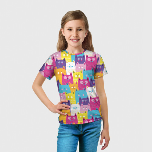 Детская футболка 3D Разноцветные котики, цвет 3D печать - фото 5