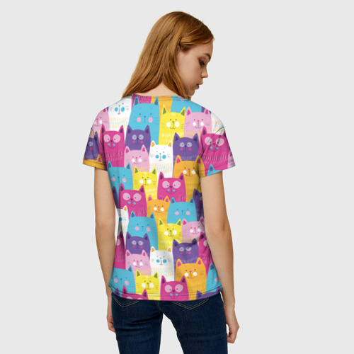 Женская футболка 3D Разноцветные котики, цвет 3D печать - фото 4