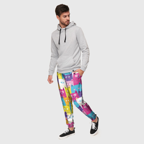 Мужские брюки 3D Разноцветные котики, цвет 3D печать - фото 3