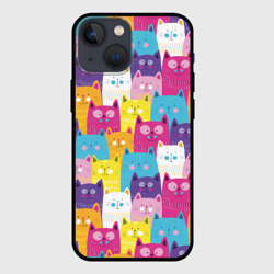 Чехол для iPhone 13 mini Разноцветные котики - паттерн