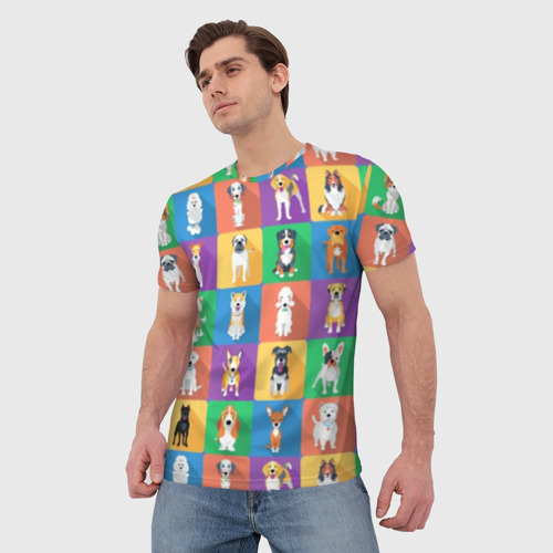 Мужская футболка 3D с принтом Забавные собаки разных пород, фото на моделе #1