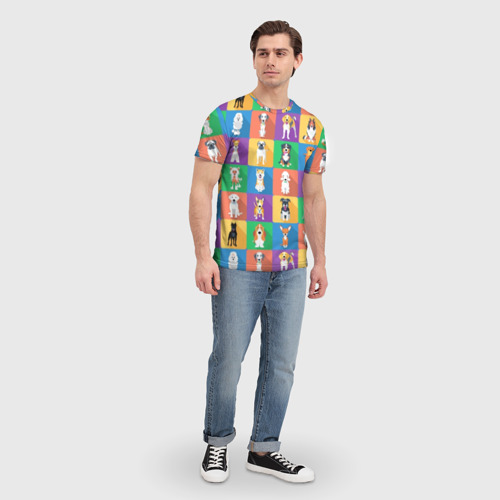Мужская футболка 3D с принтом Забавные собаки разных пород, вид сбоку #3