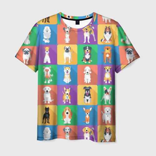 Мужская футболка 3D с принтом Забавные собаки разных пород, вид спереди #2