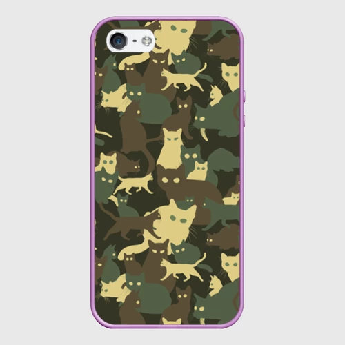 Чехол для iPhone 5/5S матовый Кошачий камуфляж, цвет сиреневый