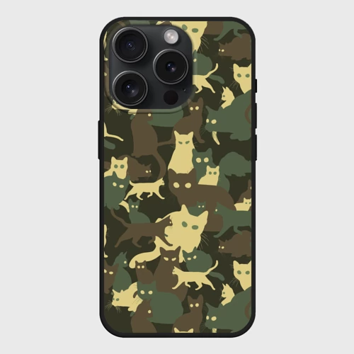 Чехол силиконовый для Apple iPhone 15 Pro Мax матовый Кошачий камуфляж