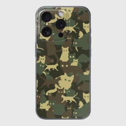 Чехол для iPhone 15 Pro Max силиконовый с защитой камеры Кошачий камуфляж