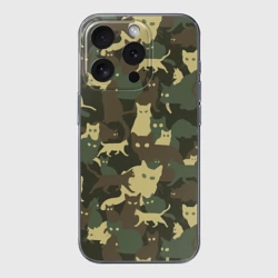 Чехол для iPhone 15 Pro силиконовый с защитой камеры Кошачий камуфляж