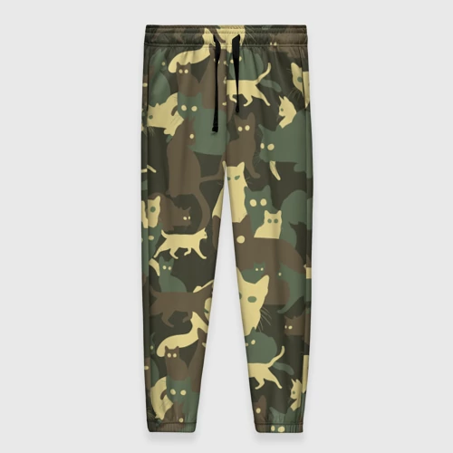 Женские брюки 3D с принтом Кошачий камуфляж, вид спереди #2