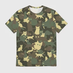 Мужская футболка 3D Кошачий камуфляж
