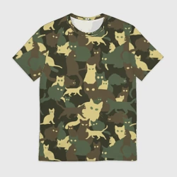 Мужская футболка 3D Кошачий камуфляж