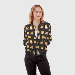 Женский бомбер 3D Вельш корги бемброк - забавные щенки паттерн - фото 2
