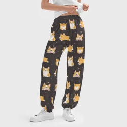 Женские джоггеры оверсайз 3D Вельш корги бемброк - забавные щенки паттерн - фото 2