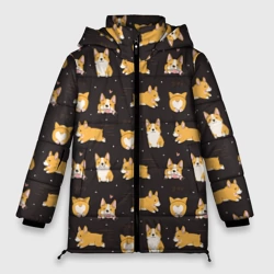 Женская зимняя куртка Oversize Вельш корги бемброк - забавные щенки паттерн