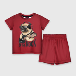 Детский костюм с шортами 3D Pug on the rock