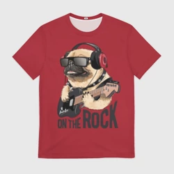Мужская футболка 3D Pug on the rock