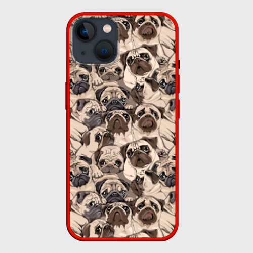 Чехол для iPhone 14 Мопсы - паттерн
