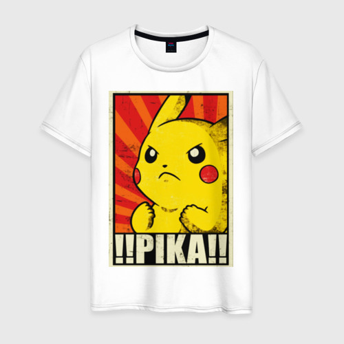 Мужская футболка из хлопка с принтом Pikachu Pika Pika, вид спереди №1