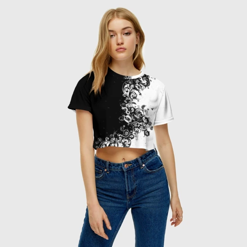 Женская футболка Crop-top 3D Черно-белый узор