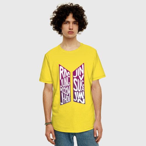 Мужская футболка хлопок Oversize с принтом BTS (Имена), фото на моделе #1