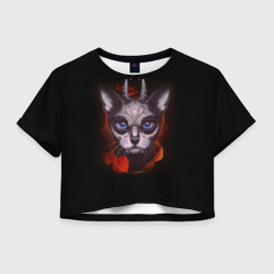 Женская футболка Crop-top 3D Santa Muerte cat demon