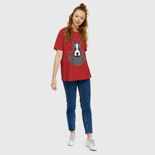 Женская футболка хлопок Oversize Американский терьер rock, цвет красный - фото 5
