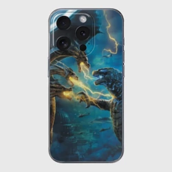 Чехол для iPhone 15 Pro Max силиконовый с защитой камеры Годзилла