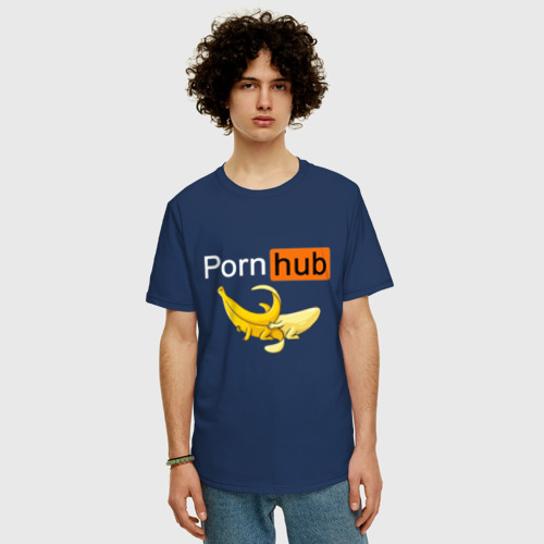 Мужская футболка хлопок Oversize с принтом PORN HUB, фото на моделе #1