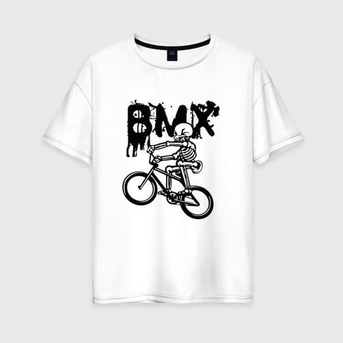 Женская футболка хлопок Oversize BMX Skeleton Extreme, цвет белый