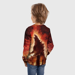 Лонгслив с принтом Godzilla для ребенка, вид на модели сзади №2. Цвет основы: белый