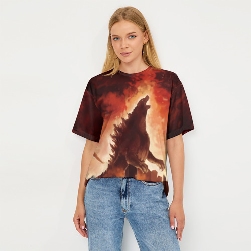 Женская футболка oversize 3D Godzilla, цвет 3D печать - фото 5