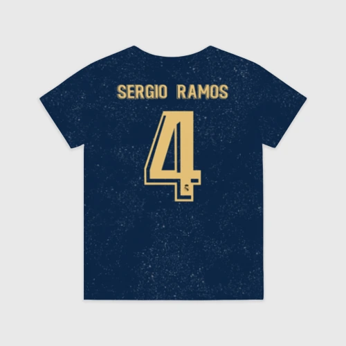 Детская футболка 3D с принтом Sergio Ramos away 19-20, вид сзади #1