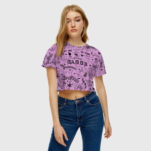 Женская футболка Crop-top 3D Lil Peep Tattoo, цвет 3D печать - фото 4