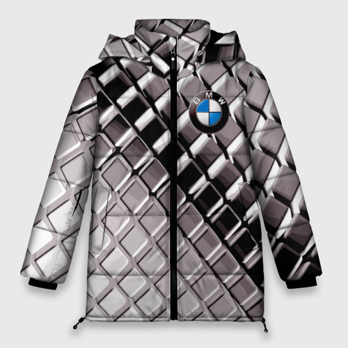 Женская зимняя куртка 3D с принтом BMW - pattern, вид спереди #2