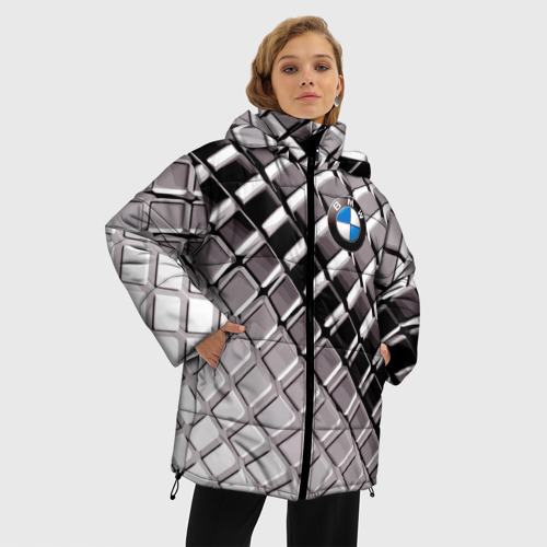 Женская зимняя куртка 3D с принтом BMW - pattern, фото на моделе #1